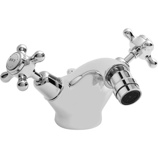 Crosshead Dome Mono Bidet Mixer Tap with Waste - White/Chrome - Bayswater
