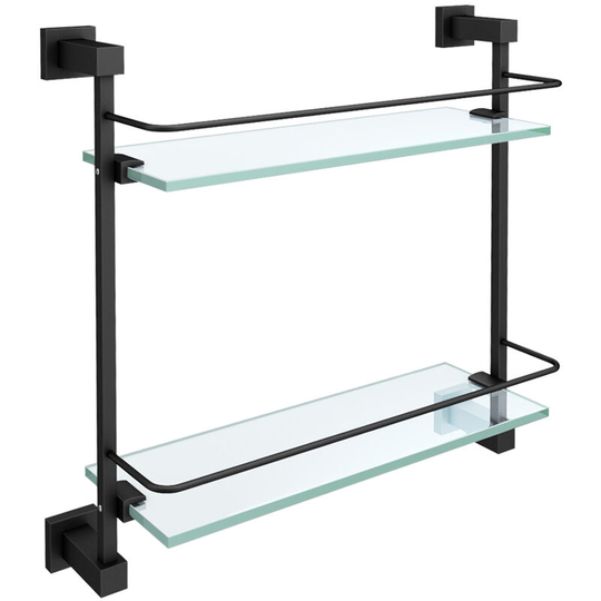Double Glass Bathroom Shelf Matte Black