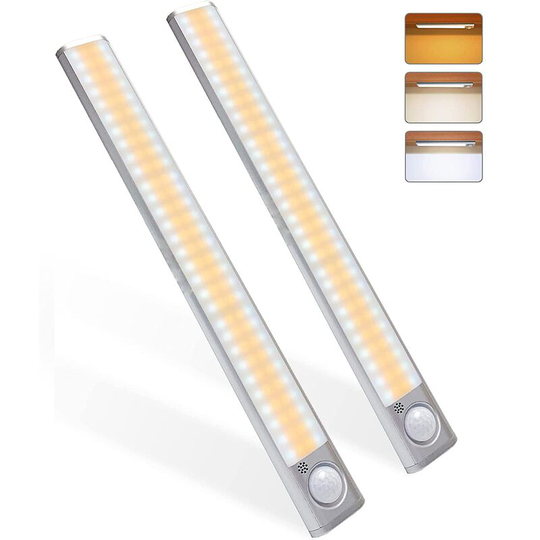 Gift - 120LED Closet Light, Motion Sensor Light, Adjustable Brightness with 3 Colors, usb Rechargeable, Wireless, Suitable for Cabinets, Kitchens,