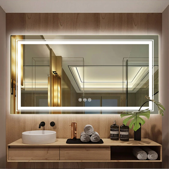 Extra Large Illuminated Bathroom Mirror Wall Mounted Touch Sensor Mirror with Demister, 1000 x 600mm