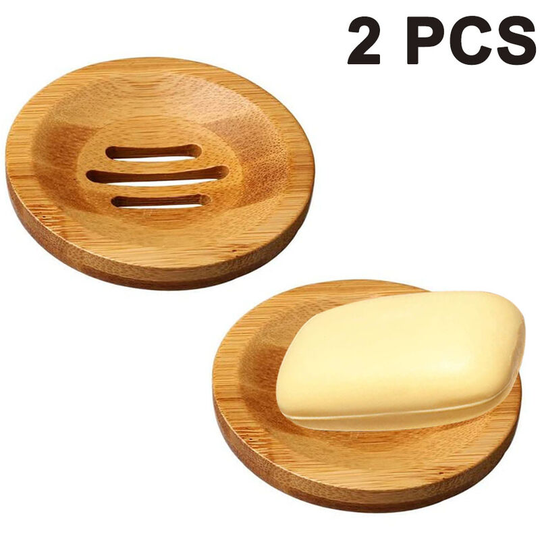 2 Pack Bamboo Wood Soap Dish, Bar Soap Holder for Shower Bathroom, Hygienic Bamboo Box Made of Soap Holding Bamboo Mold-proof and Draining-Round