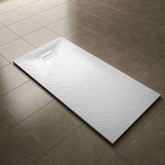 1600x800mm Slip-Resistance Shower Tray White Slate Effect Square Shower Enclosure Base with Waste Trap and Drain Cover - Elegant