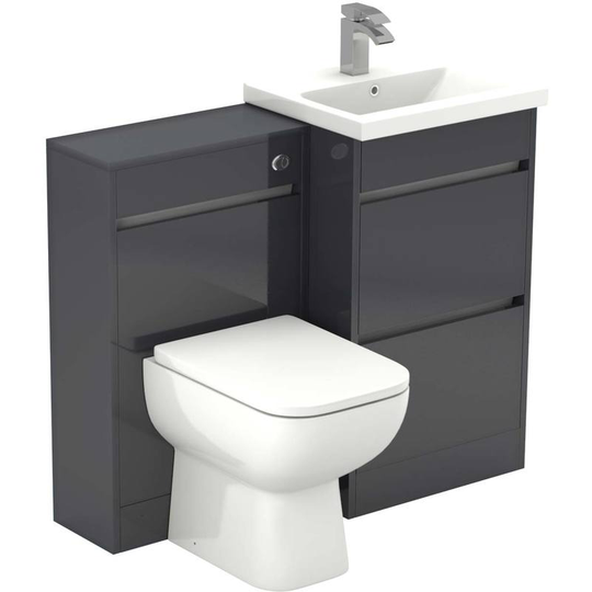 Wholesale Domestic - City Gloss Grey 1000mm 2 Drawer Vanity Unit Toilet Suite - Grey Gloss