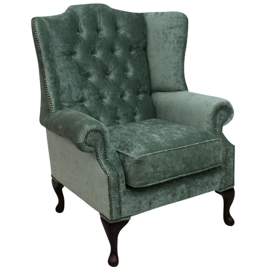 Chesterfield Mallory Flat Wing High Back Wing Chair Pastiche Jade Green Velvet