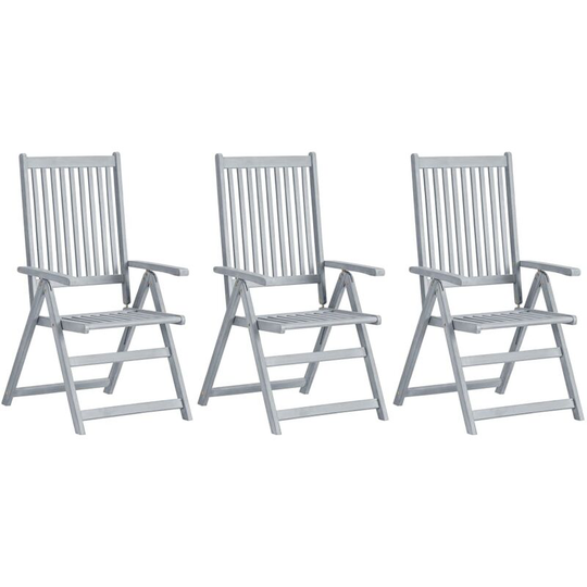 Topdeal Garden Reclining Chairs 3 pcs Grey Solid Acacia Wood FF310618_UK
