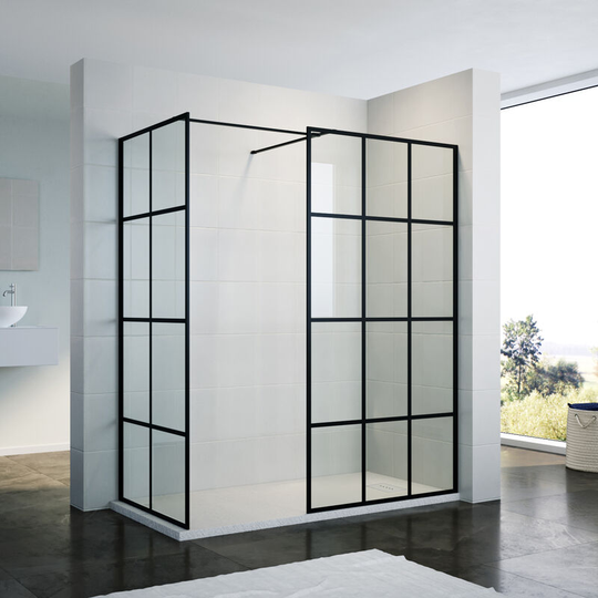 Elegant - 1100mm Black Matt Modern Walk in Shower Cabin with 760mm Side Shower Screen 8mm Safety Glass shower Enclosure Include Double Stainless