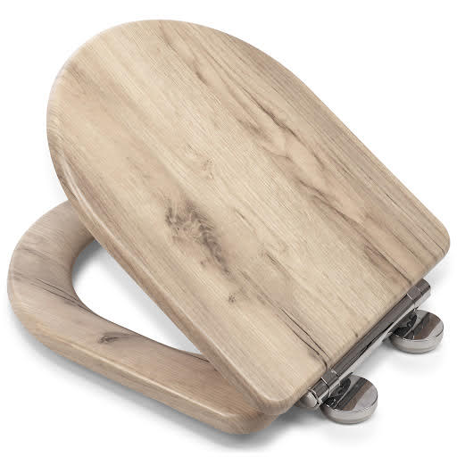 Croydex Varese Flexi-Fix Soft Close D-Shape Wooden Toilet Seat Grey Oak - WL610131H