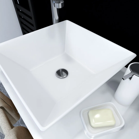 Mynatt White Ceramic Square Bathroom Sink with Overflow