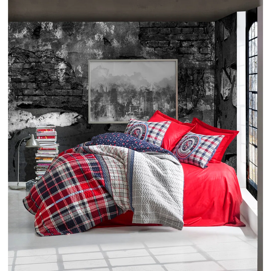 Rhoda Red/White 100% Cotton Duvet Cover Set