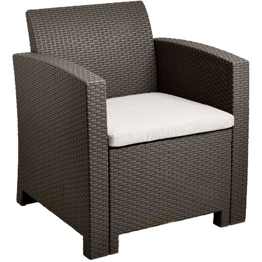 Brown Rattan Effect Armchair Cream Cushion Outdoor Garden Patio Furniture - Brown