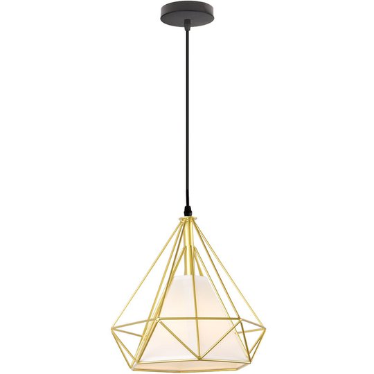Wottes - Retro Pendant Light Fixture Industrial Bedroom Living Room Diamonds Cage E27 Hanging Light - Gold